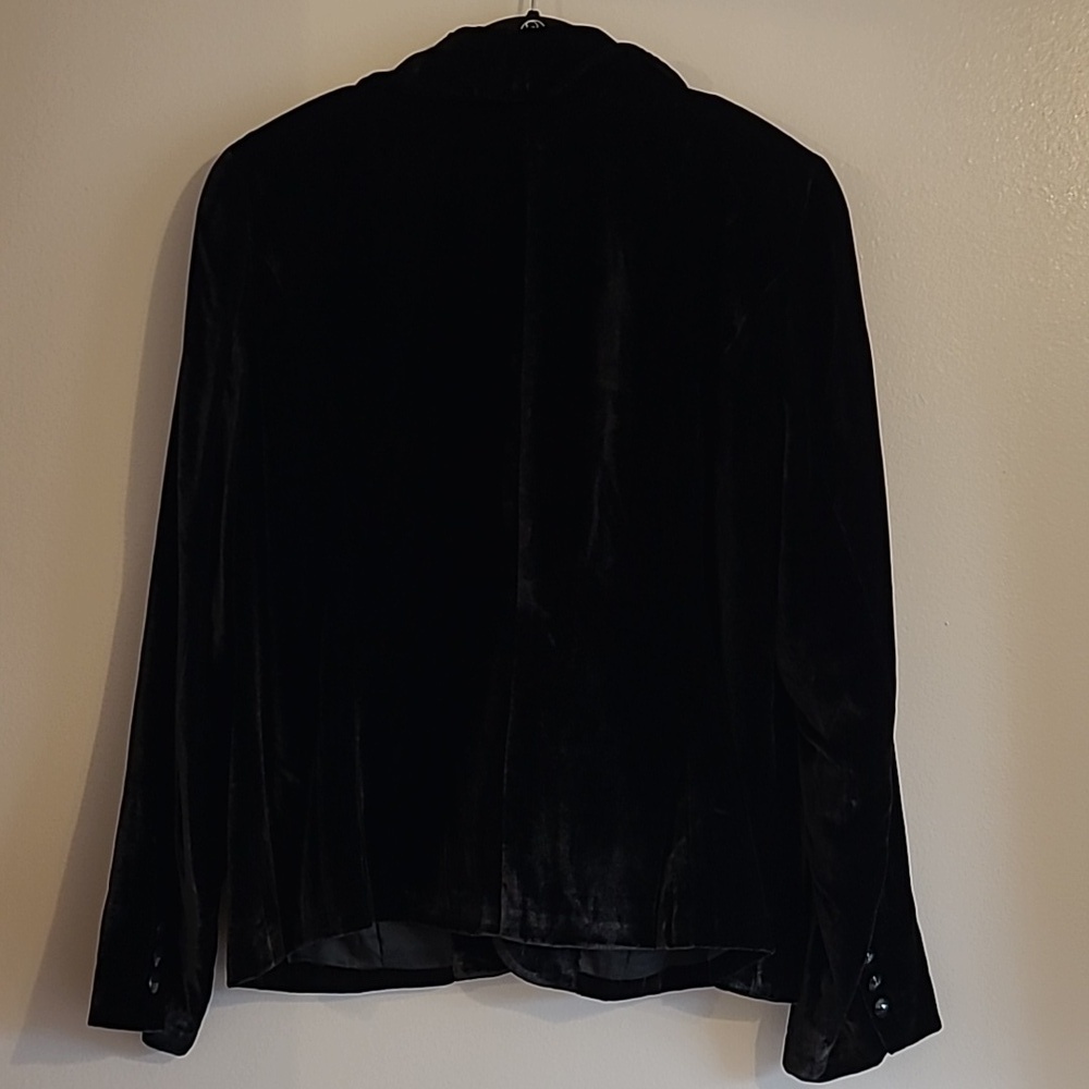 Kate Hill Black Crushed Velvet Black Ruffle Blazer Jacket Wmn 16 Plus Elegant - Picture 8 of 15
